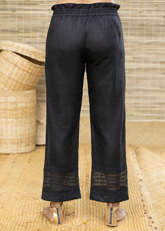 Linen Drawcord Pant With Bottom Lace Detail