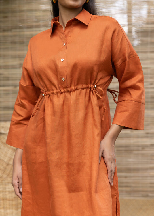 Linen dress with drawcord detail