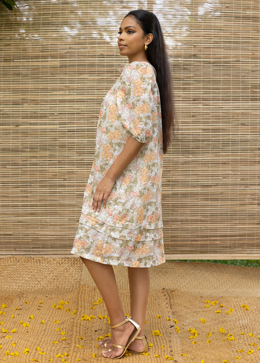 Printed Cotton Dress With Hand Embroidery