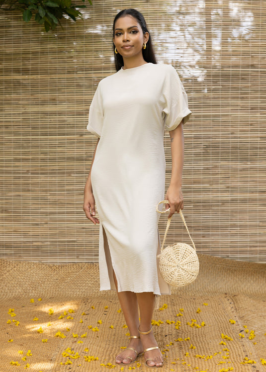 Drop Shoulder Column Dress With Side Slit