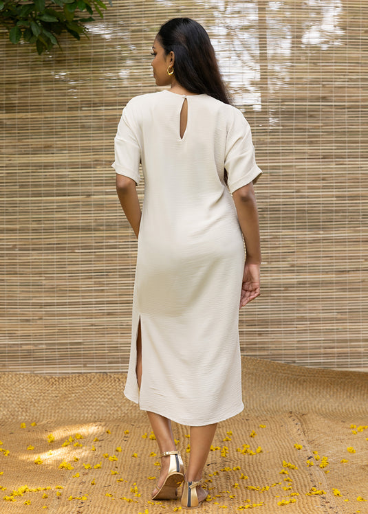 Drop Shoulder Column Dress With Side Slit