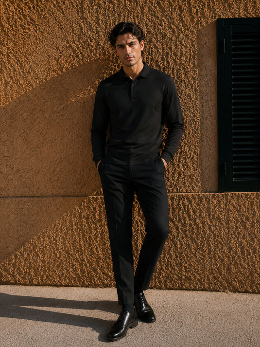 Casual Wear Self Collar Long Sleeve T-shirt