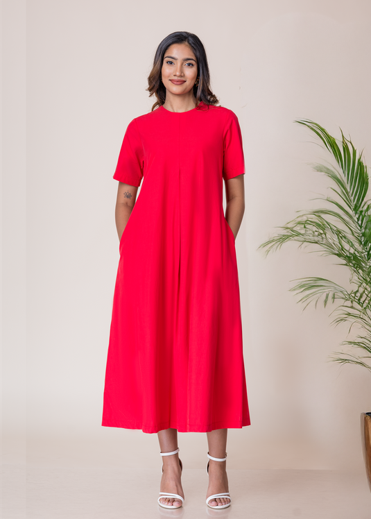 Midi Trapeze Dress With Front Pleat