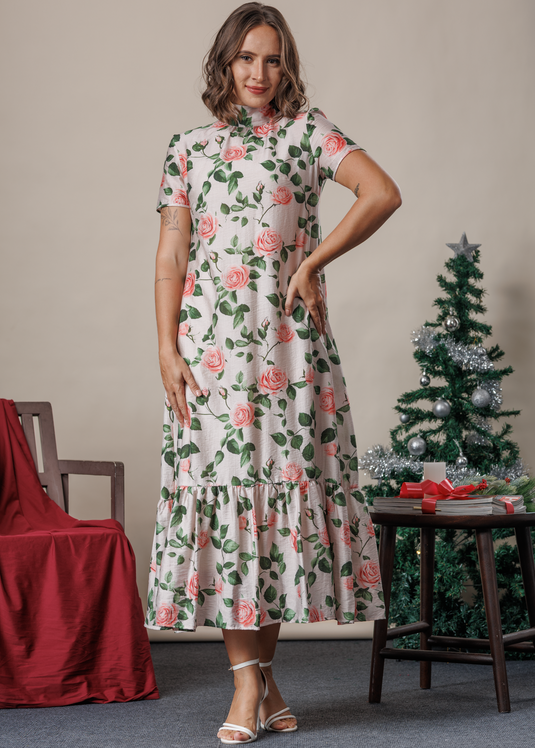 High neck printed maxi dress