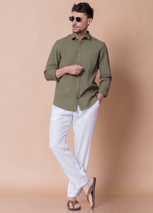 Slim Fit Waffle Long Sleeve Shirt