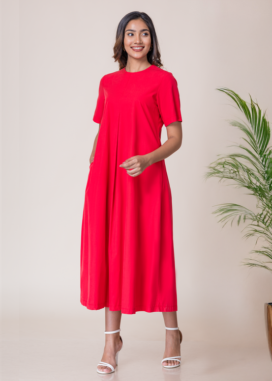 Midi Trapeze Dress With Front Pleat