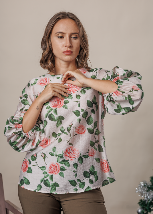Printed blouse with front buttons