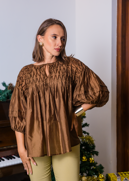 Oversized Blouse With Hand Smocking Detail