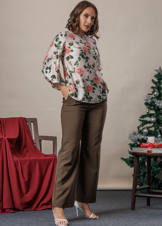 Basic wide leg pant with side zipper