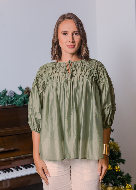Oversized Blouse With Hand Smocking Detail