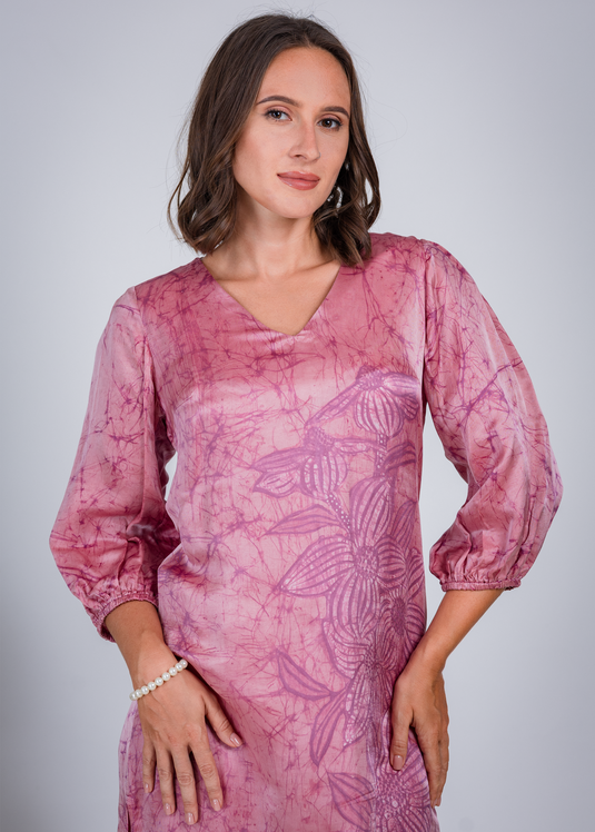 Batik V- Neck Double Slit Dress