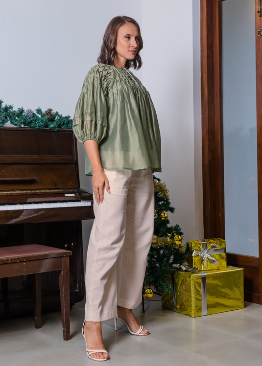 Oversized Blouse With Hand Smocking Detail