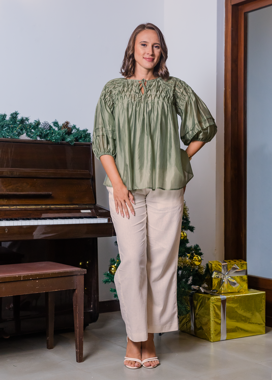 Oversized Blouse With Hand Smocking Detail