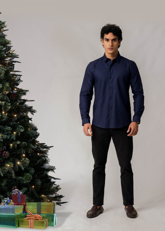 Deep Purple Party Wear L/S Shirt - Denim