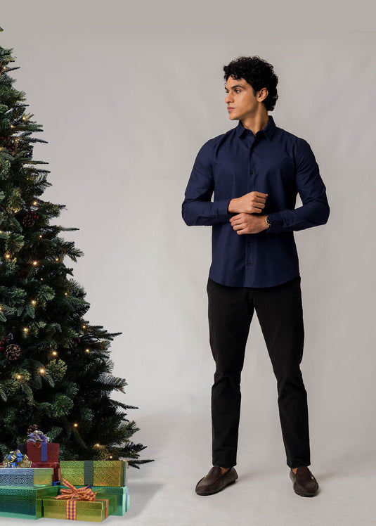 Deep Purple Party Wear L/S Shirt - Denim