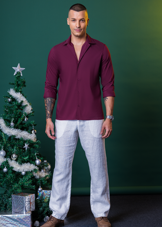 Cuban Collar Party Wear L/S Shirt