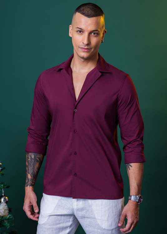 Cuban Collar Party Wear L/S Shirt