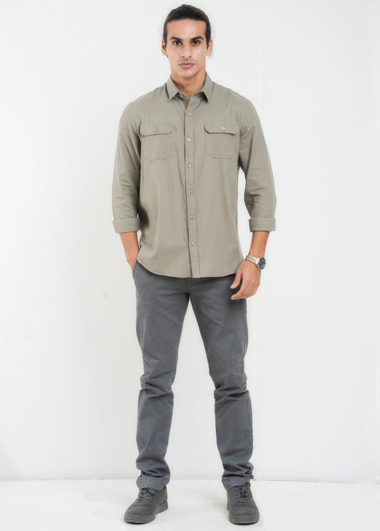 Casual Wear Detailed Double PKT L/S Shirt