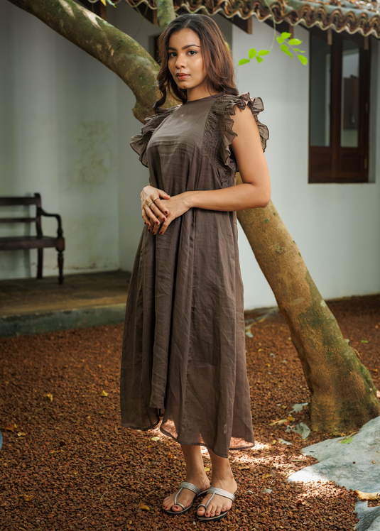 Smoking Detailed Sleeveless Ramie Dress