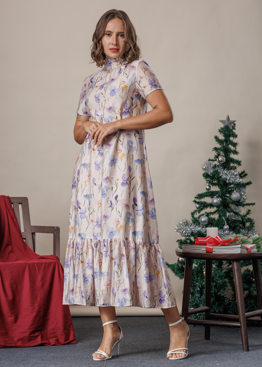 High neck printed maxi dress