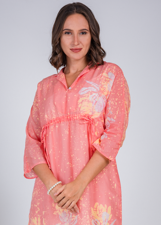 Drawstring Waist Batik Dress