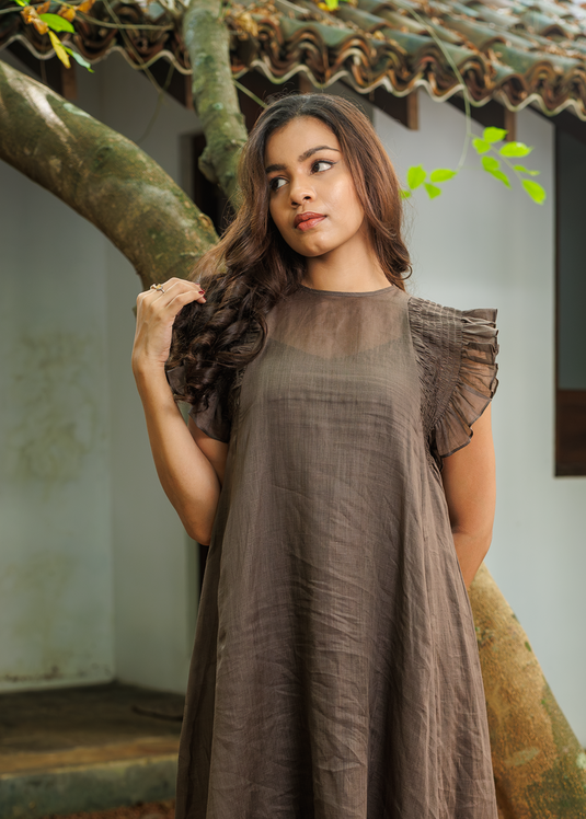 Smoking Detailed Sleeveless Ramie Dress