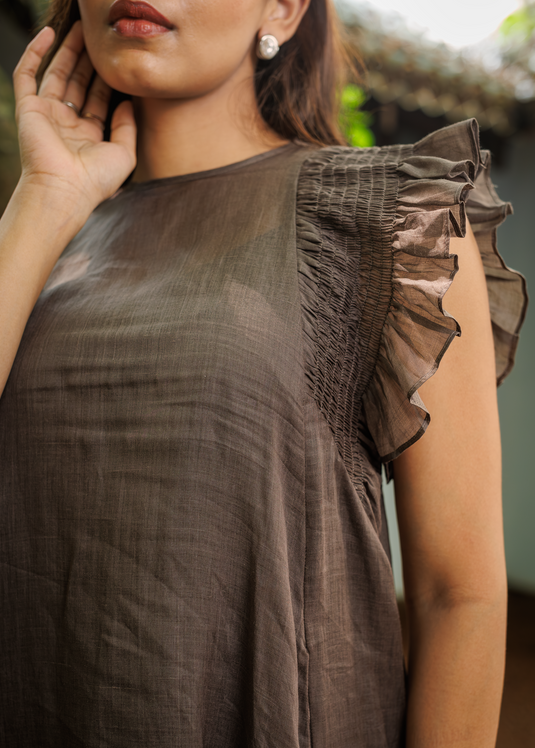 Smoking Detailed Sleeveless Ramie Dress