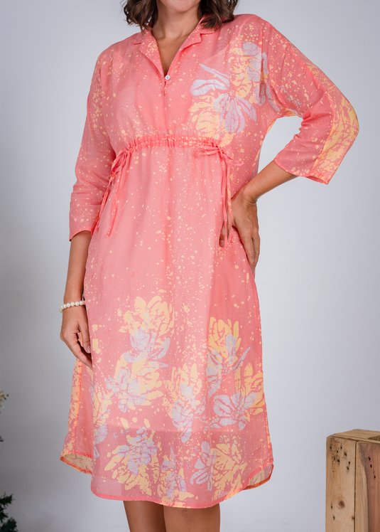 Drawstring Waist Batik Dress