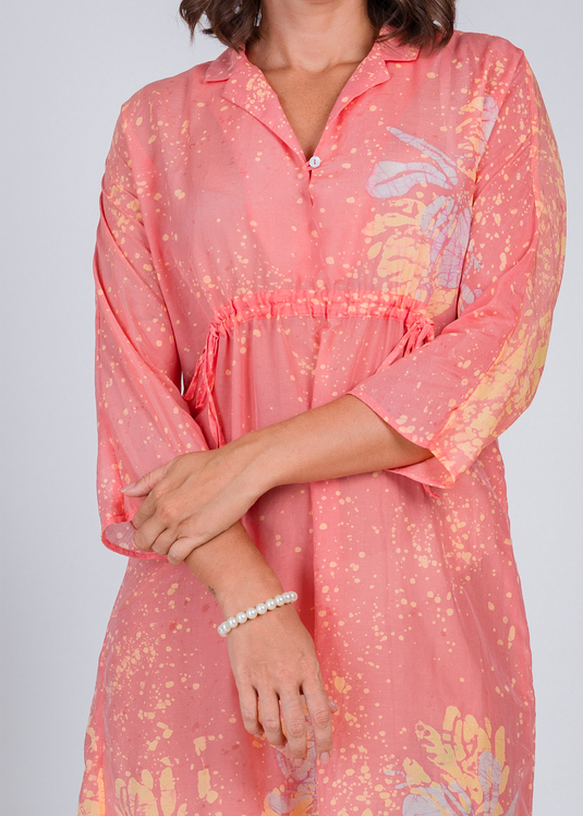 Drawstring Waist Batik Dress