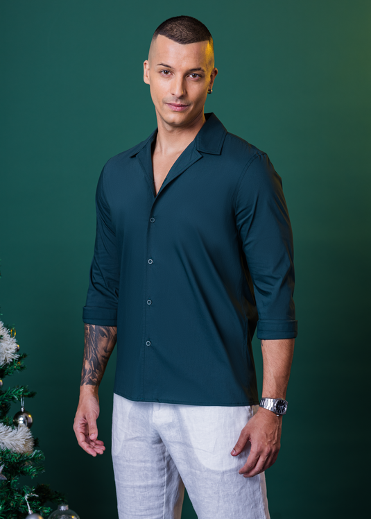 Cuban Collar Party Wear L/S Shirt