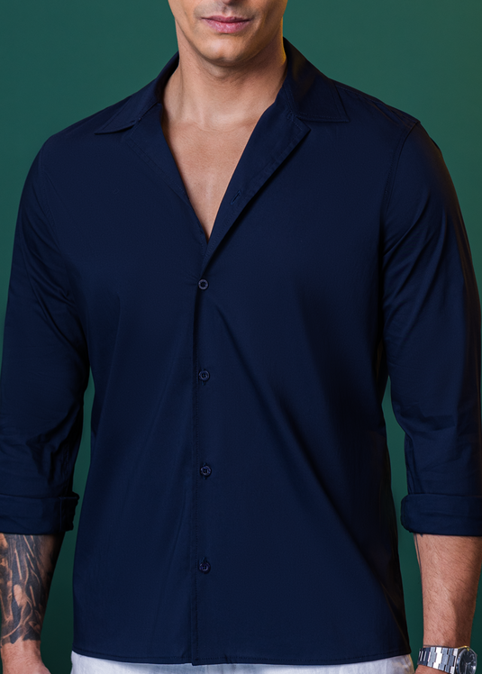 Cuban Collar Party Wear L/S Shirt