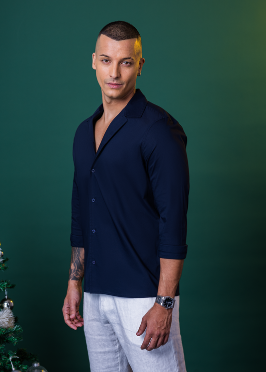 Cuban Collar Party Wear L/S Shirt