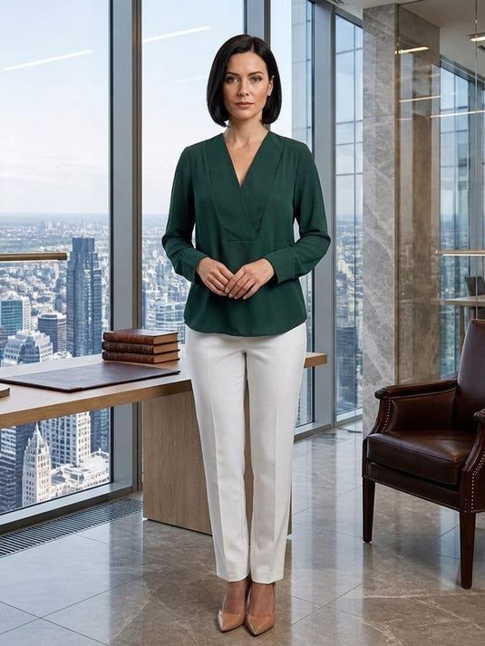 Long sleeve blouse with front yoke detail