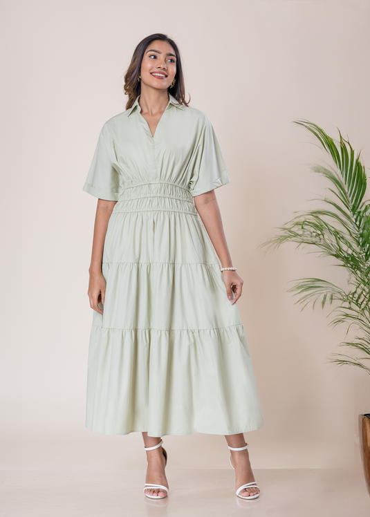 Shirred Waist Midi Dress