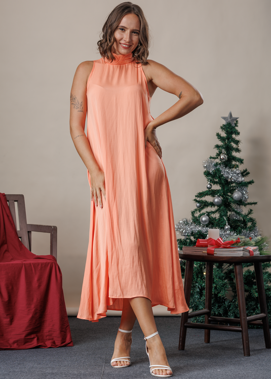 Sleeveless maxi dress with high neck