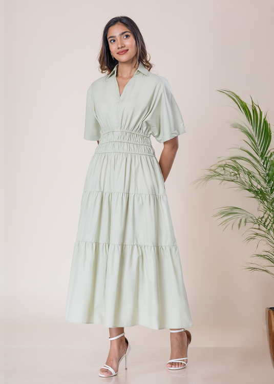 Shirred Waist Midi Dress
