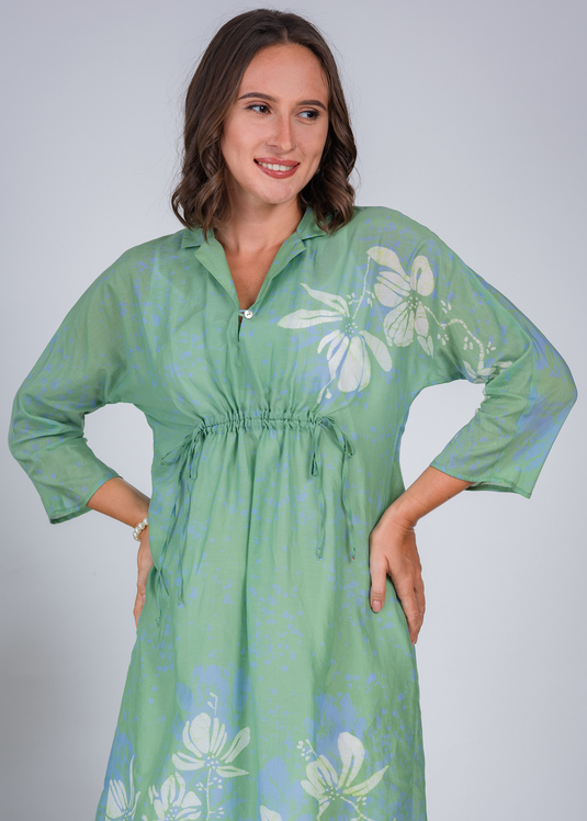 Drawstring Waist Batik Dress