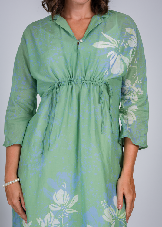 Drawstring Waist Batik Dress