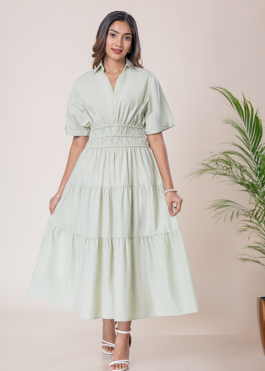 Shirred Waist Midi Dress