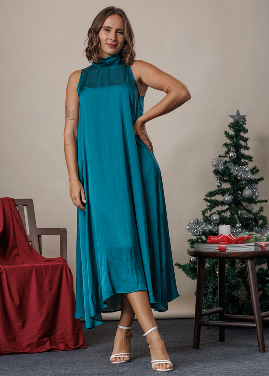 Sleeveless maxi dress with high neck