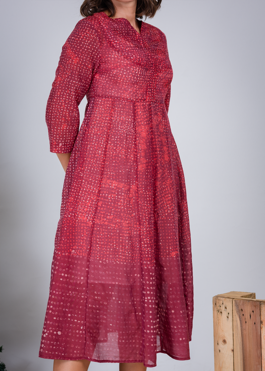 Batik Yoke Detailed Midi Dress