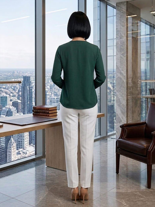 Long sleeve blouse with front yoke detail