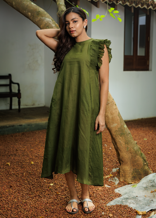 Smoking Detailed Sleeveless Ramie Dress