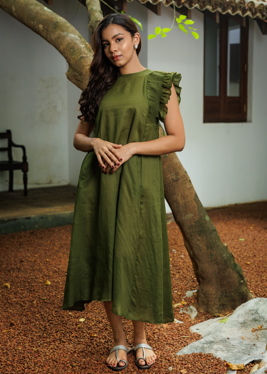 Smoking Detailed Sleeveless Ramie Dress