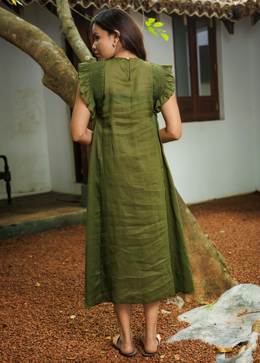 Smoking Detailed Sleeveless Ramie Dress