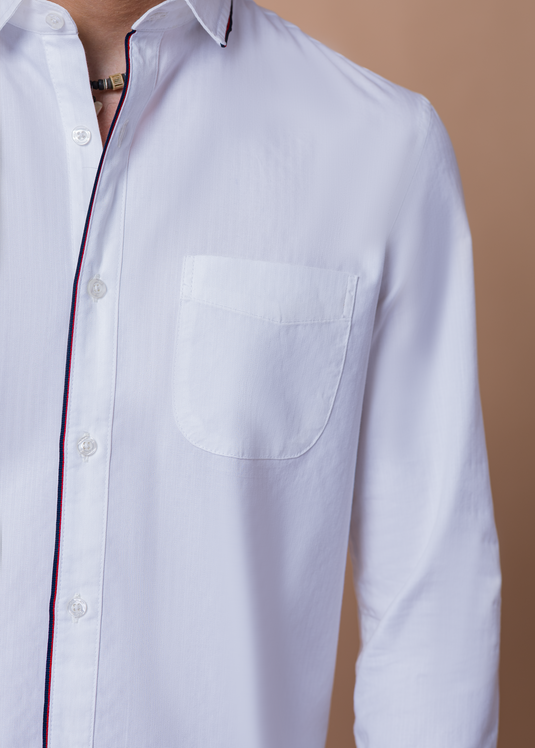 Men’s Slim Fit White Detailed Stripe Long Sleeve Shirt