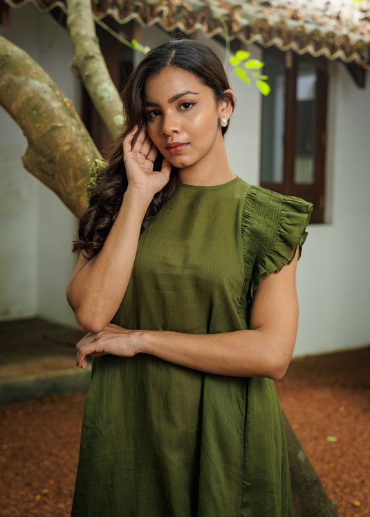 Smoking Detailed Sleeveless Ramie Dress