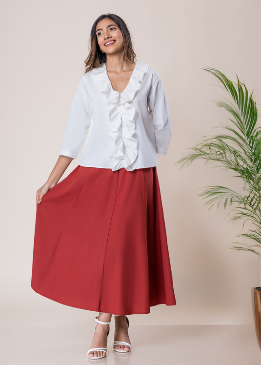 Midi Length Skirt With Panels With Pin Tucks