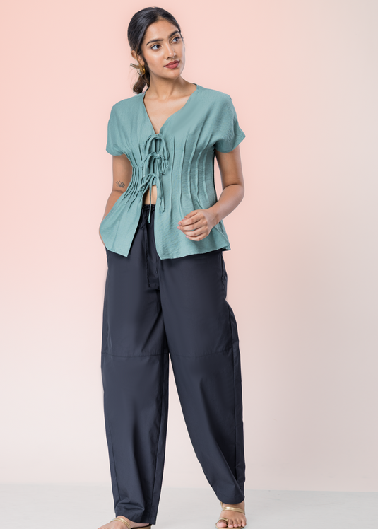 Pin Tuck And Tie Tailed Top