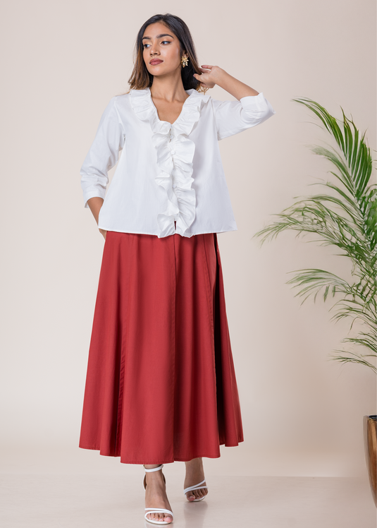 Midi Length Skirt With Panels With Pin Tucks